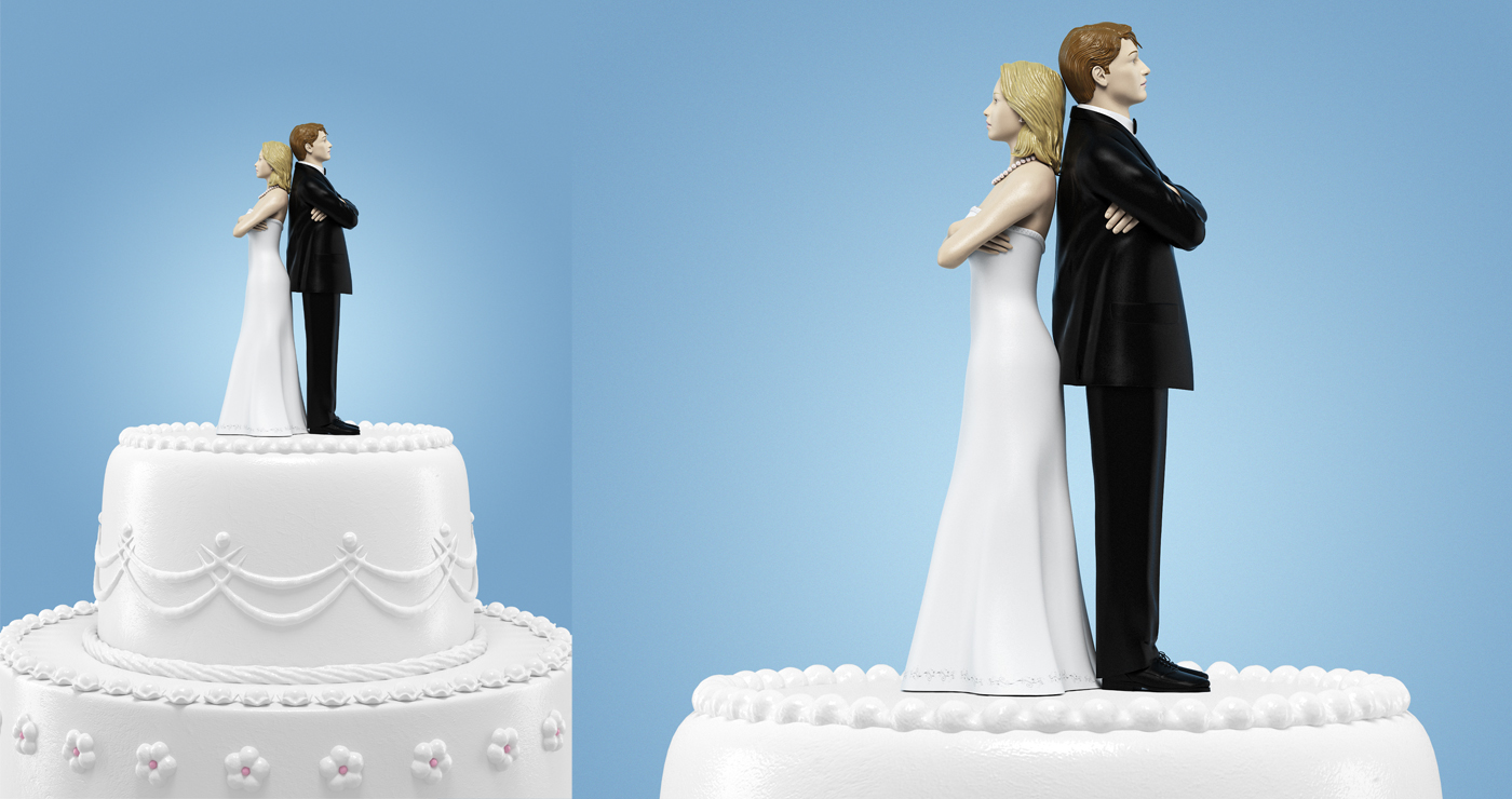 philippe raimbault gateau mariage divorce couple illustration 3d